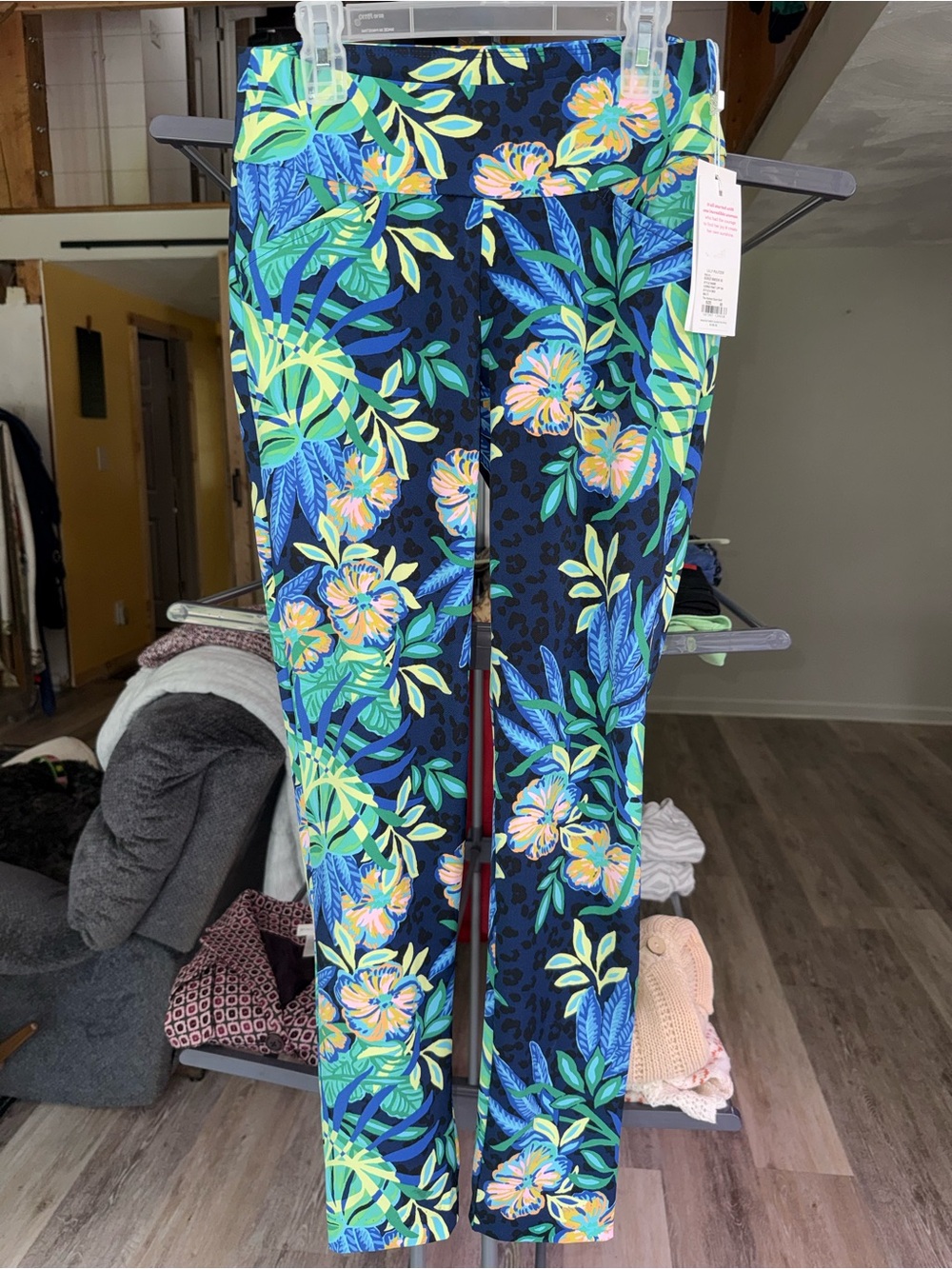 Lilly Pulitzer Navy Leggings with Aqua, Lime & Coral Floral Print